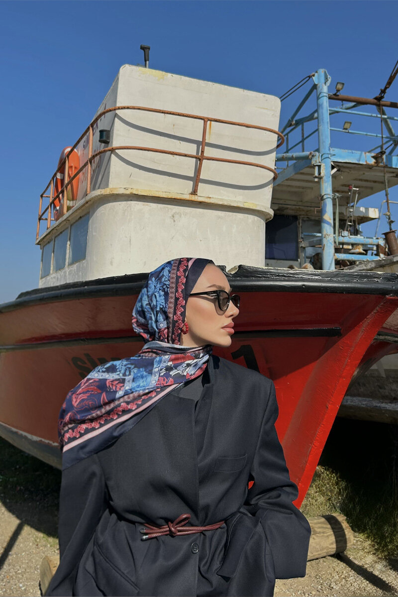 Harmony Desen Soft Şal - Lacivert Bordo - 1