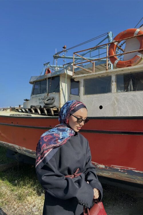 Harmony Desen Soft Şal - Lacivert Bordo - Camellia Scarfs (1)