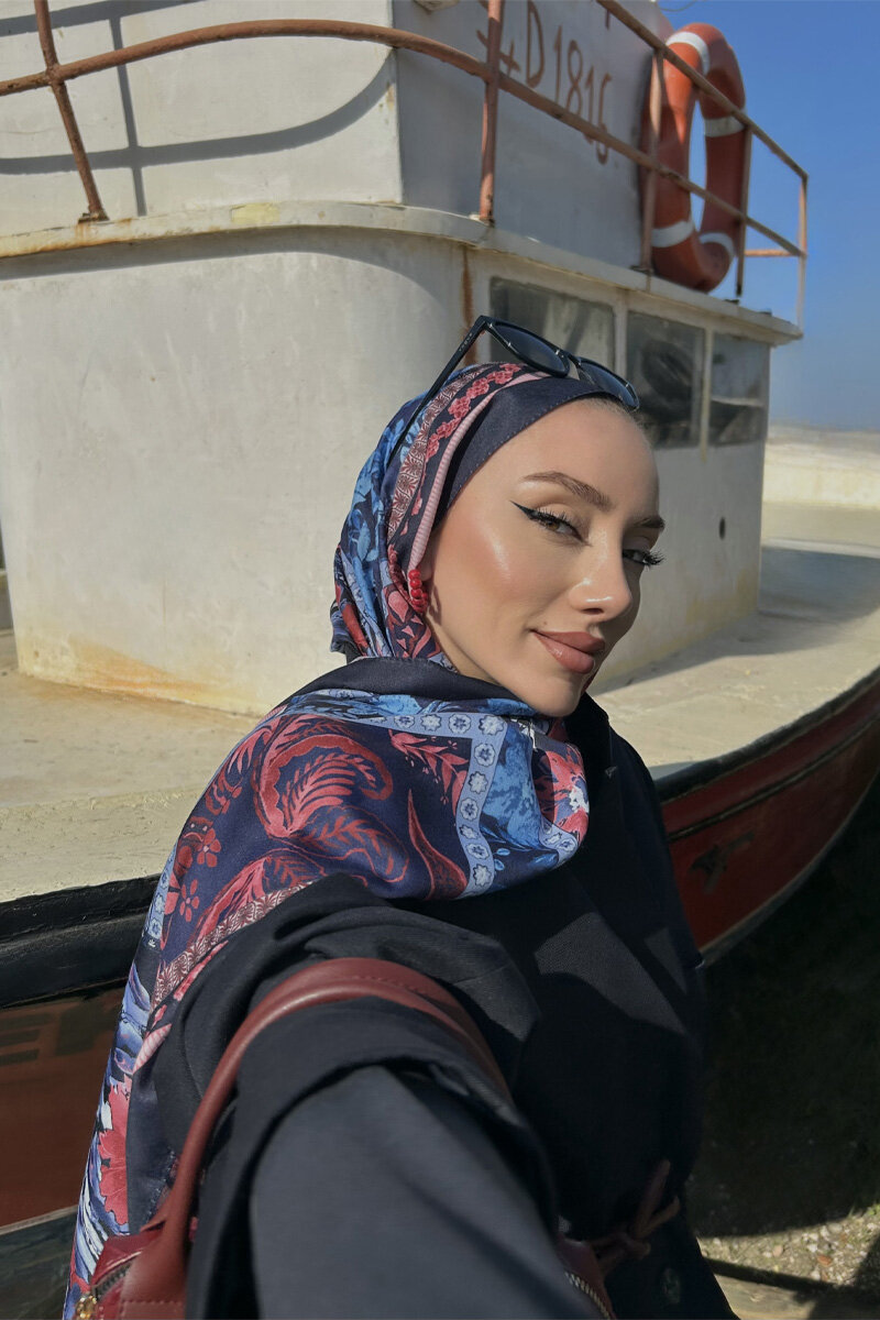 Harmony Desen Soft Şal - Lacivert Bordo - 3