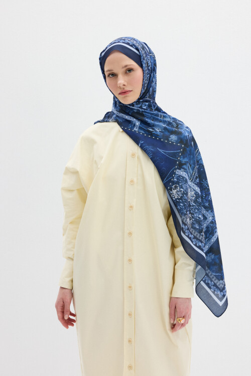 Harmony Desen Soft Şal - Lacivert - Camellia Scarfs