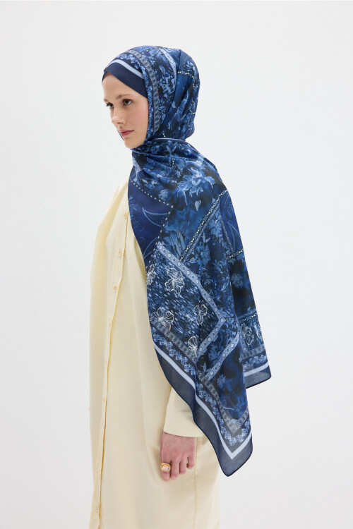 Harmony Desen Soft Şal - Lacivert - Camellia Scarfs (1)