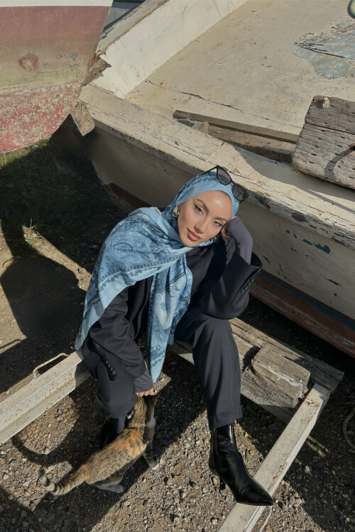 Harmony Desen Soft Şal - Mavi - Camellia Scarfs (1)