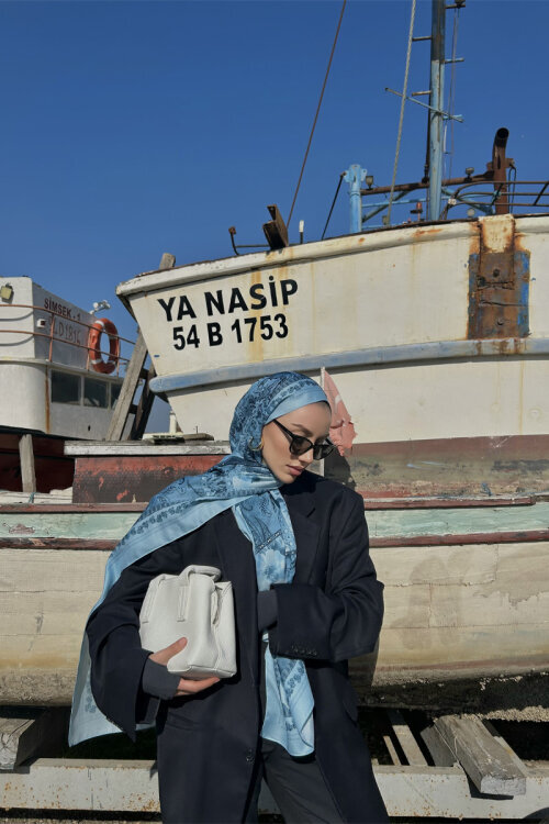 Harmony Desen Soft Şal - Mavi 