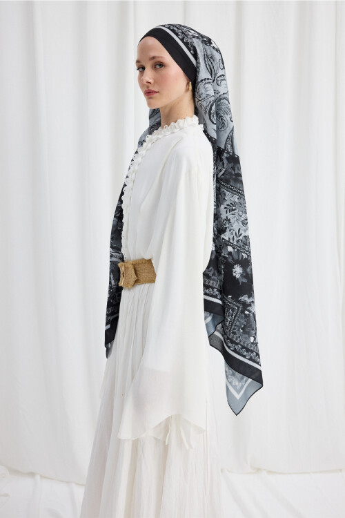 Harmony Desen Soft Şal - Siyah - Camellia Scarfs (1)
