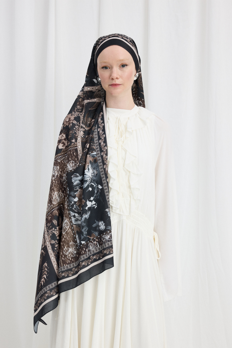 Harmony Desen Soft Şal - Siyah - Kahve - 1