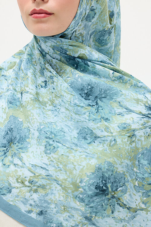 Hazel Kraş Şal - Mavi Yeşil - Camellia Scarfs (1)