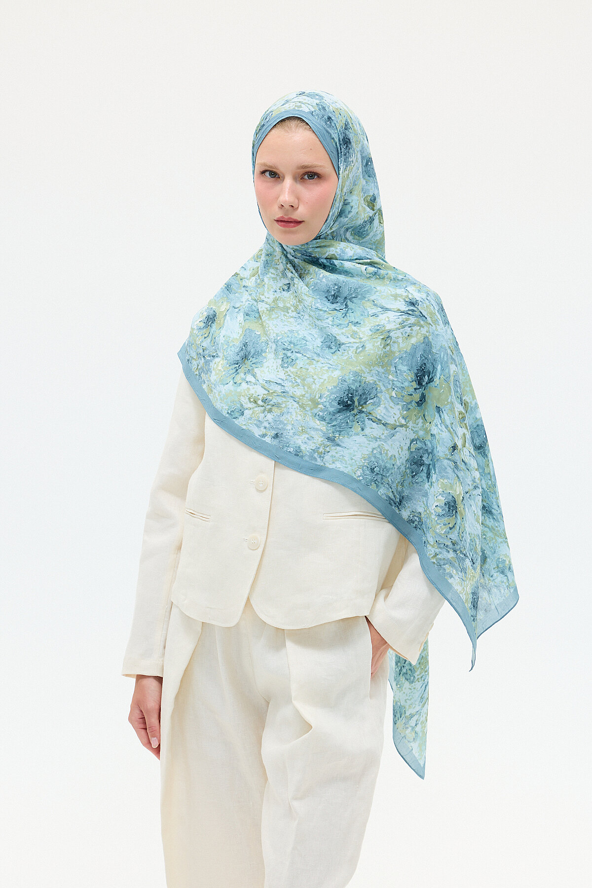 Hazel Kraş Şal - Mavi-Yeşil - Camellia Scarfs