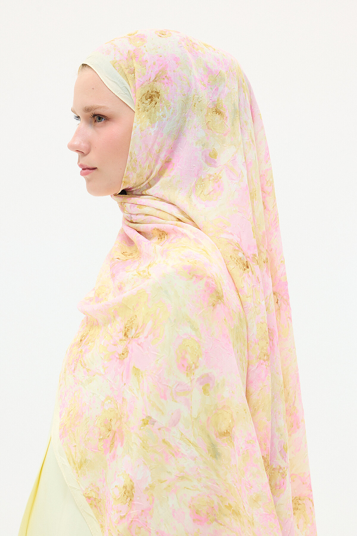 Hazel Kraş Şal - Pembe-Sarı - Camellia Scarfs (1)