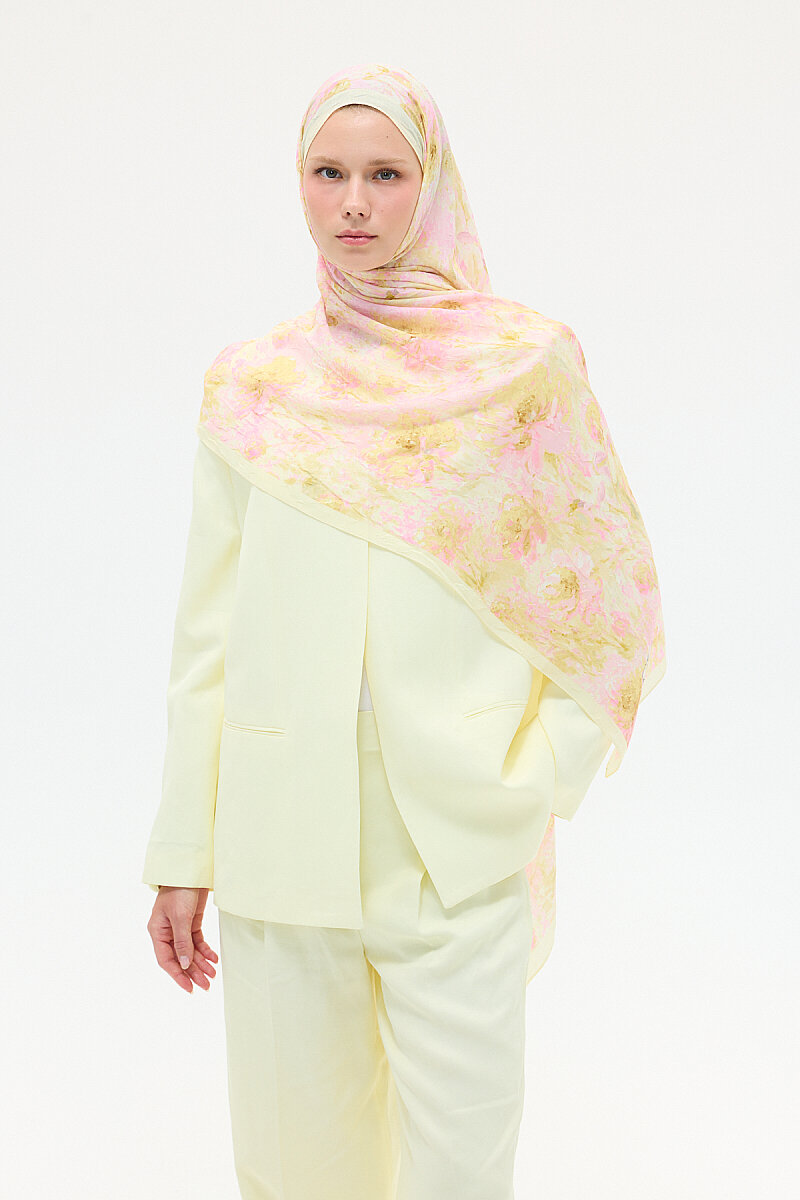 Hazel Kraş Şal - Pembe-Sarı - 3
