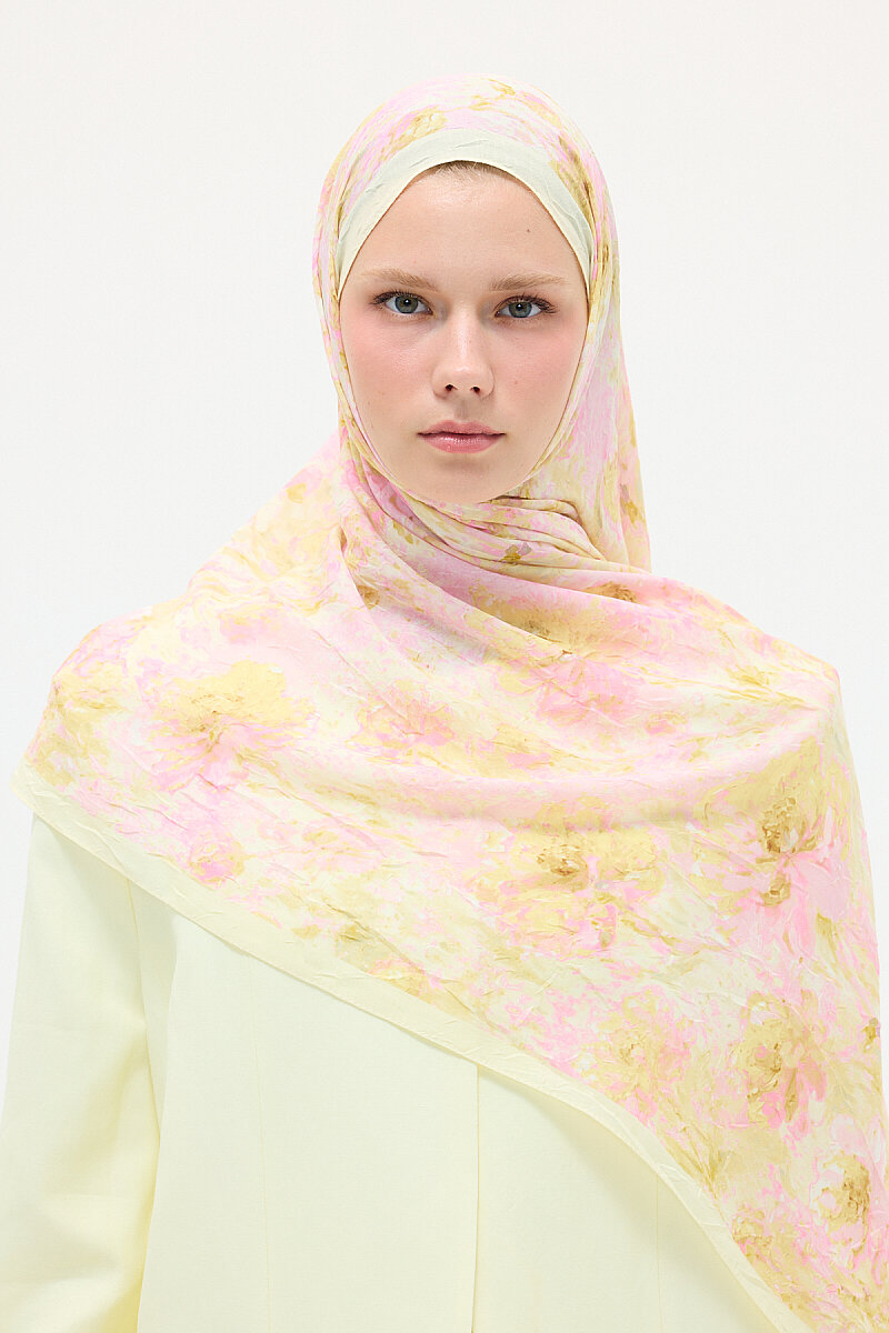 Hazel Kraş Şal - Pembe-Sarı - 4