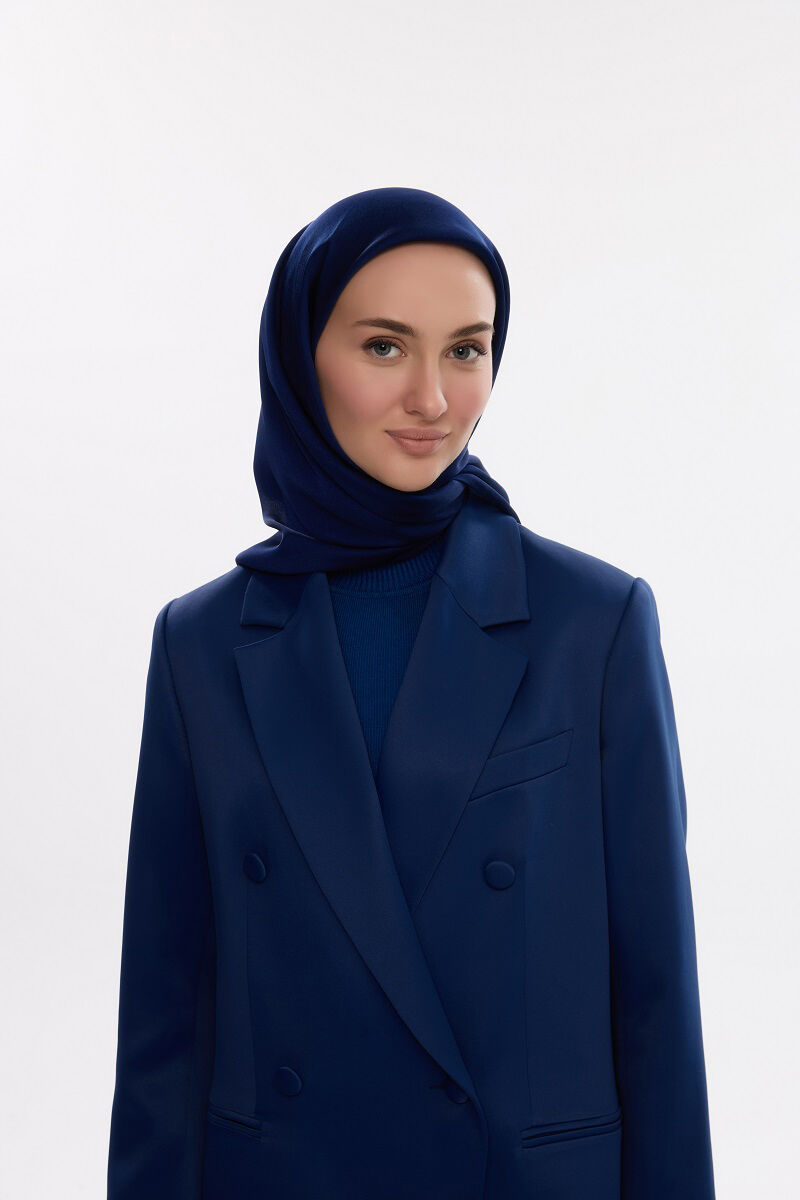 Abiye Saten Janjan Eşarp - Açık Lacivert - 2