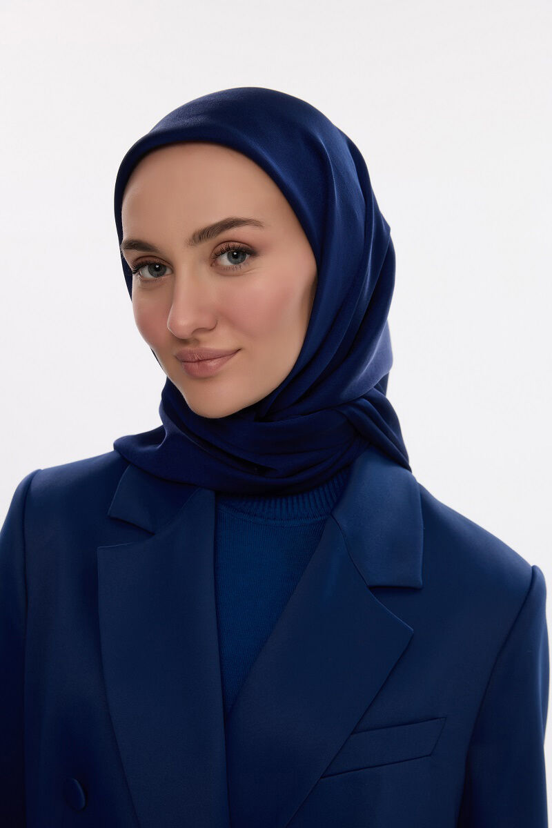 Abiye Saten Janjan Eşarp - Açık Lacivert - 1