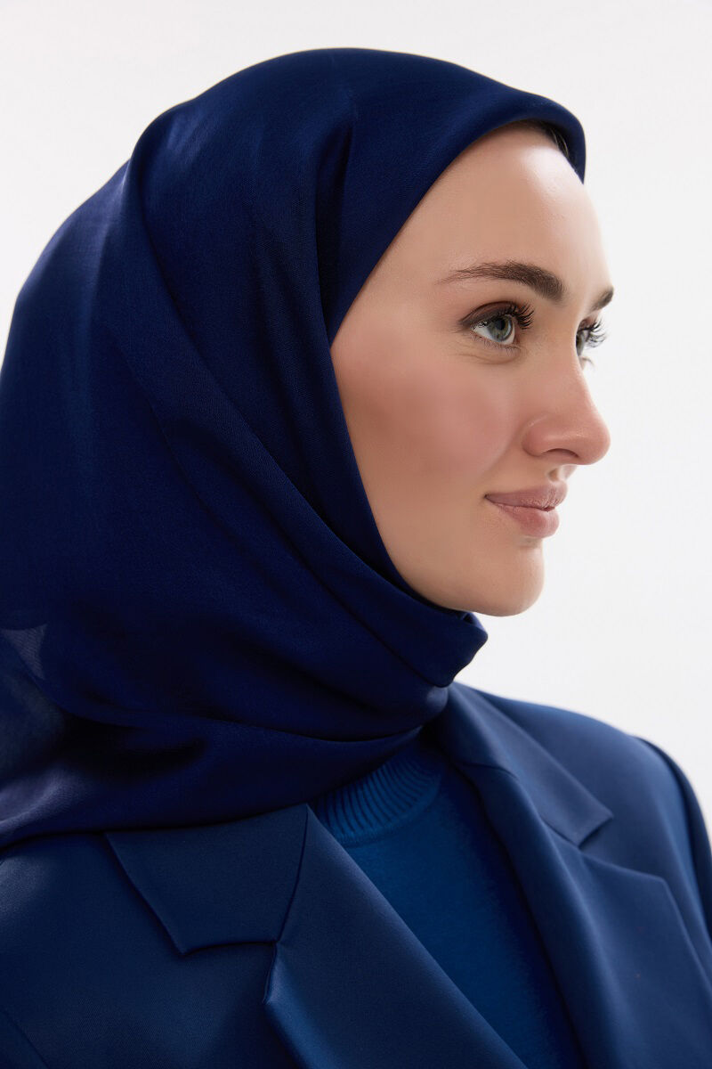 Abiye Saten Janjan Eşarp - Açık Lacivert - 4