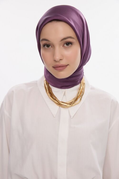 İdol Saten Janjan Eşarp - Açık Mürdüm - Camellia Scarfs (1)