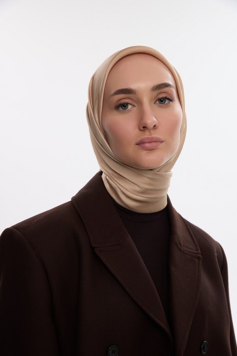 Abiye Saten Janjan Eşarp - Bisküvi - 4