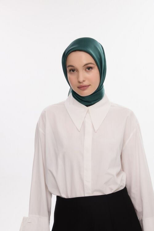 İdol Saten Janjan Eşarp - Çam - Camellia Scarfs (1)