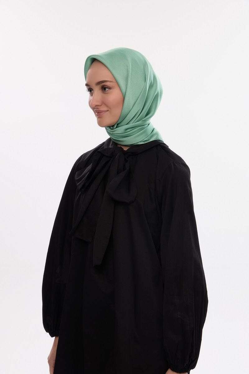Abiye Saten Janjan Eşarp - Göl Yeşili - 2