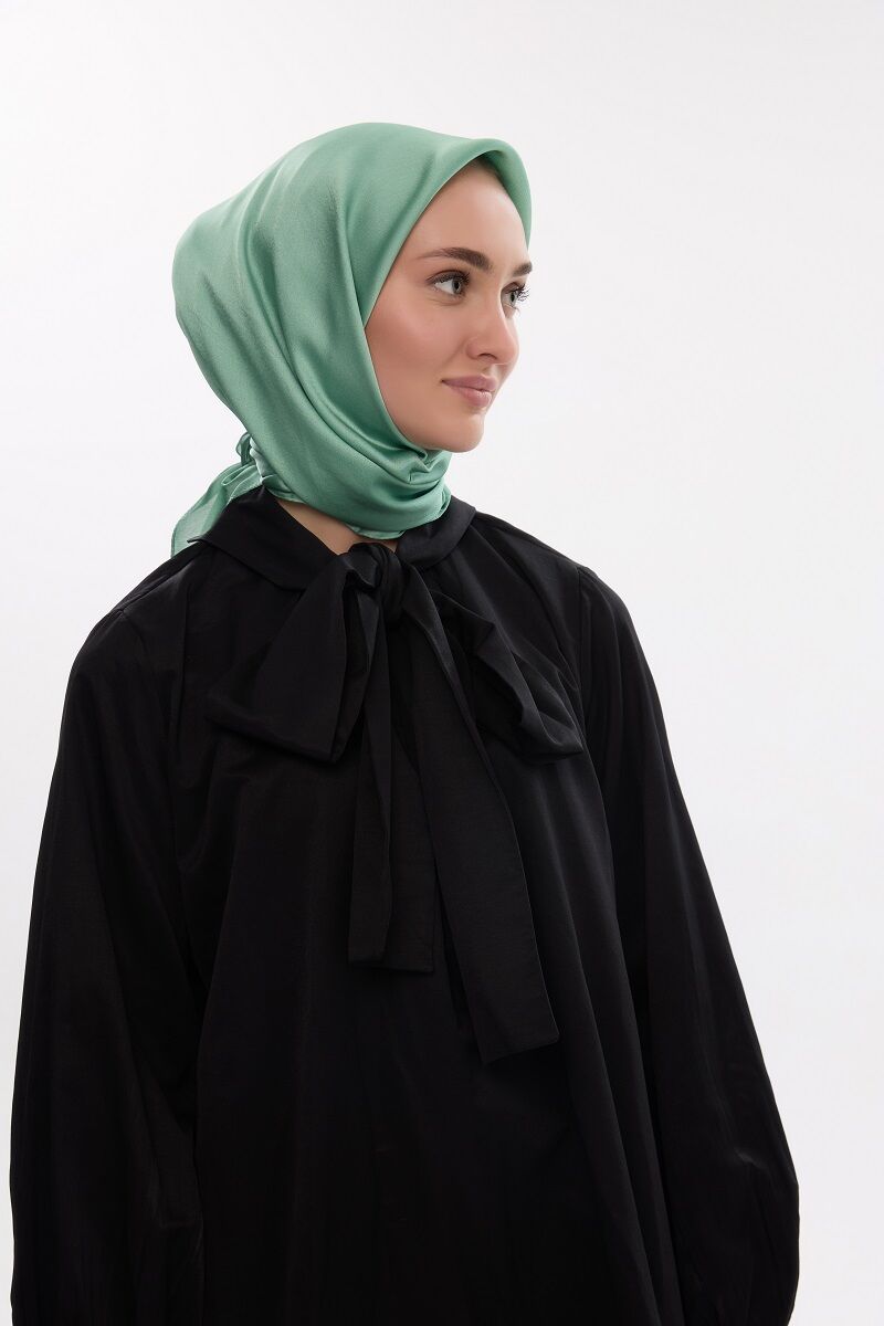 Abiye Saten Janjan Eşarp - Göl Yeşili - 1