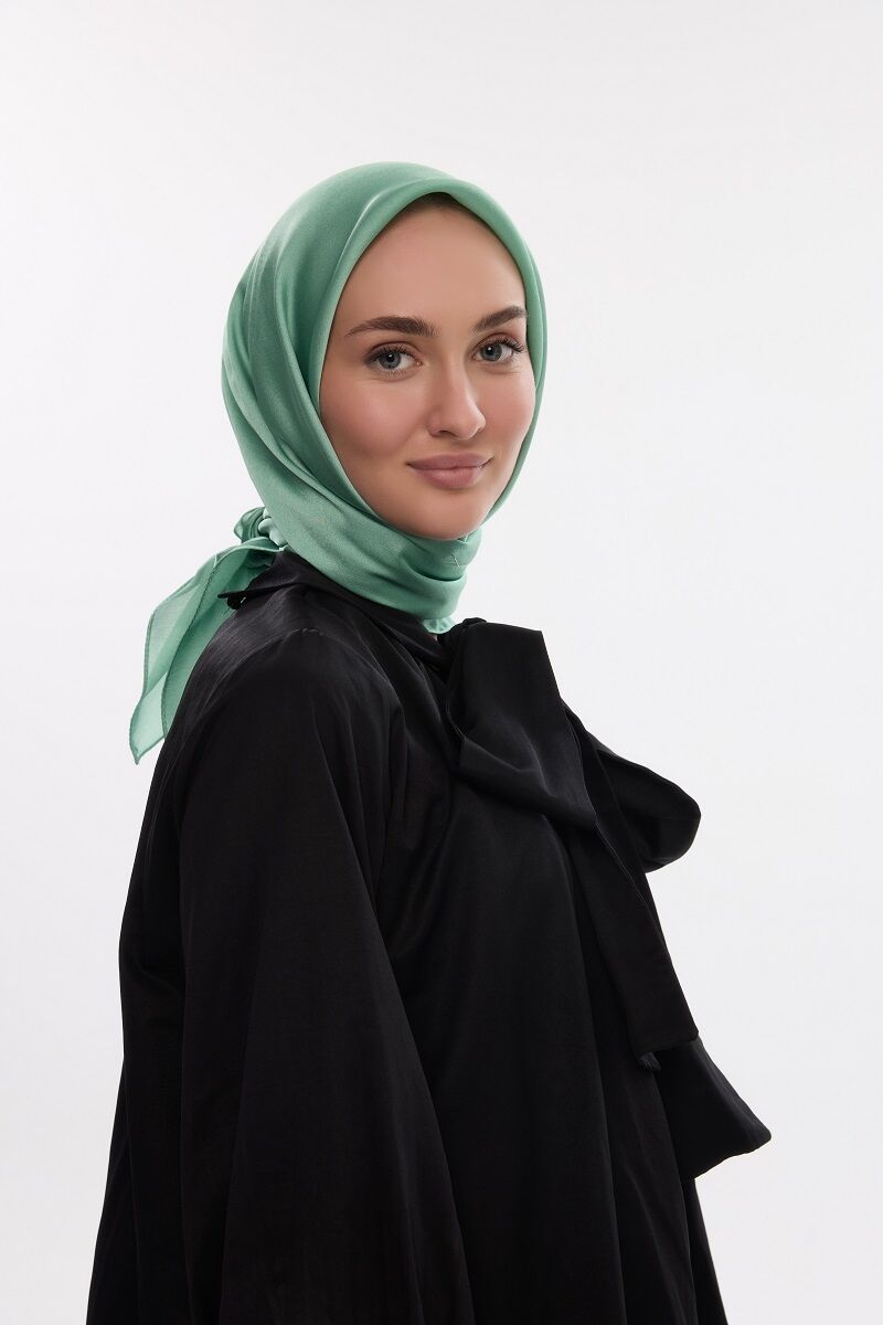Abiye Saten Janjan Eşarp - Göl Yeşili - 3