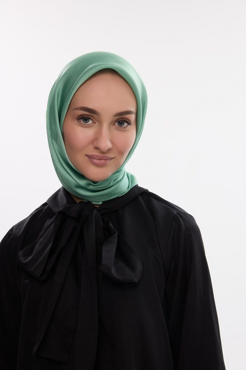 Abiye Saten Janjan Eşarp - Göl Yeşili - 4