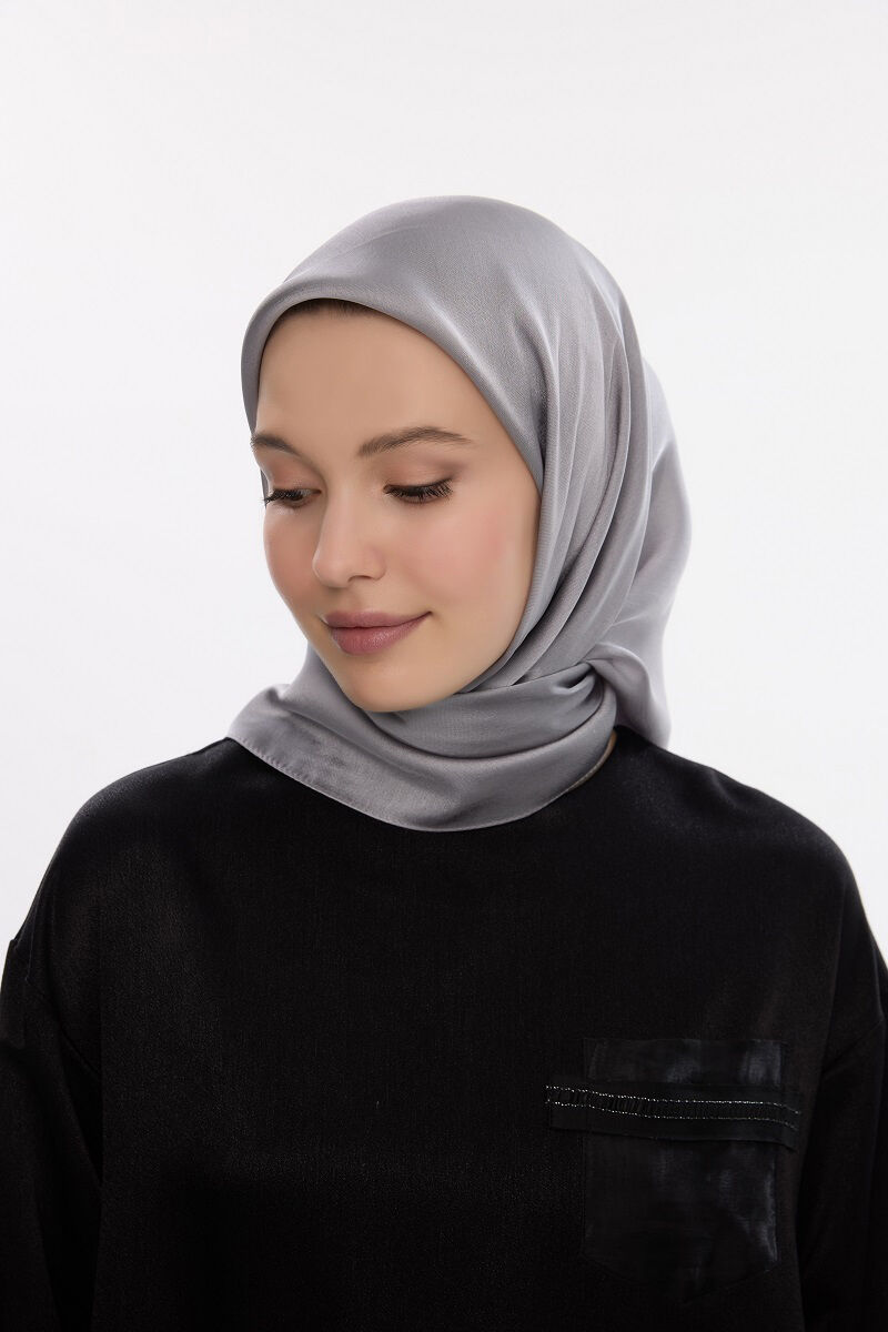 Abiye Saten Janjan Eşarp - Gümüş - 3