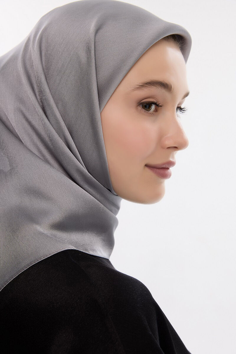 Abiye Saten Janjan Eşarp - Gümüş - 4