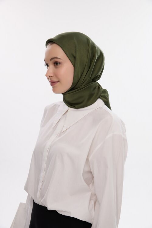 İdol Saten Janjan Eşarp - Haki - Camellia Scarfs (1)