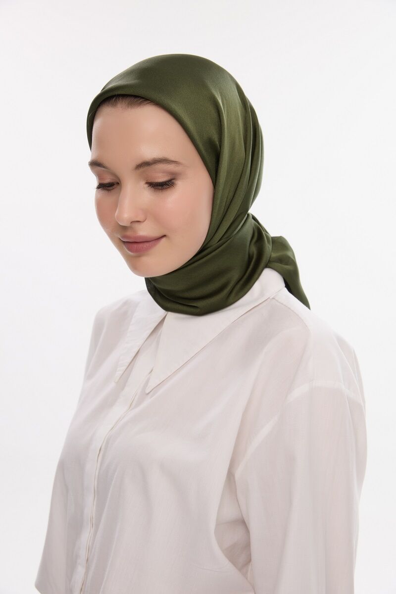 Abiye Saten Janjan Eşarp - Haki - 4
