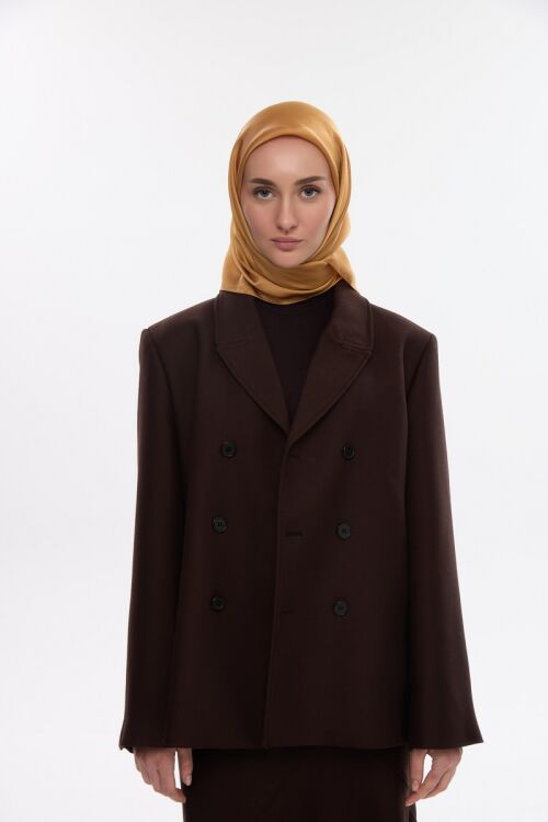 İdol Saten Janjan Eşarp - Hardal - Camellia Scarfs (1)