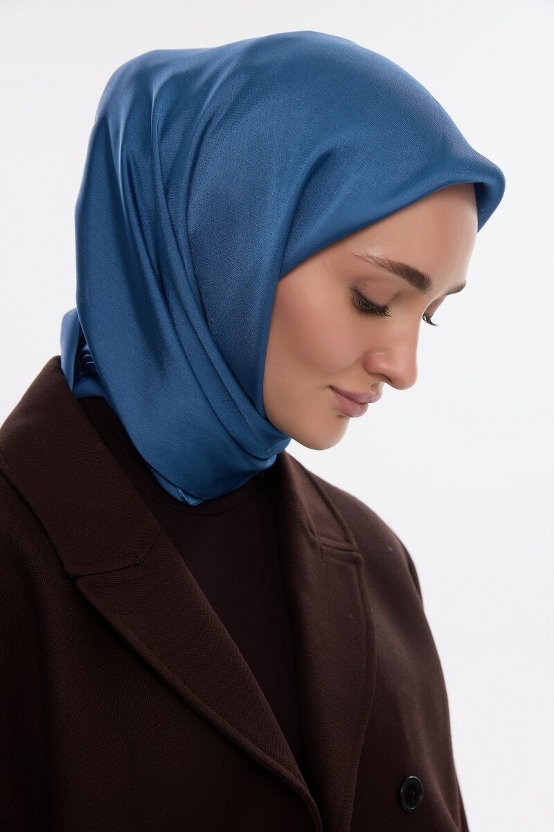 Abiye Saten Janjan Eşarp - İndigo - 3
