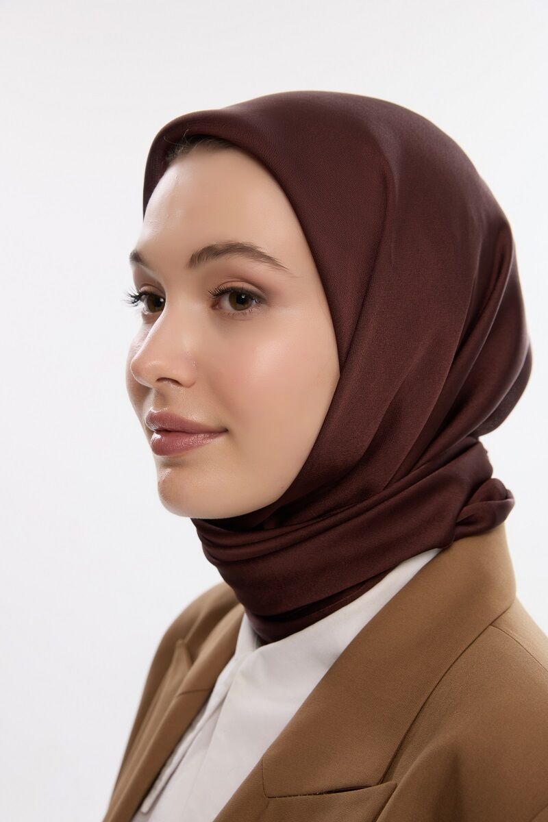 Abiye Saten Janjan Eşarp - Kahve - 1
