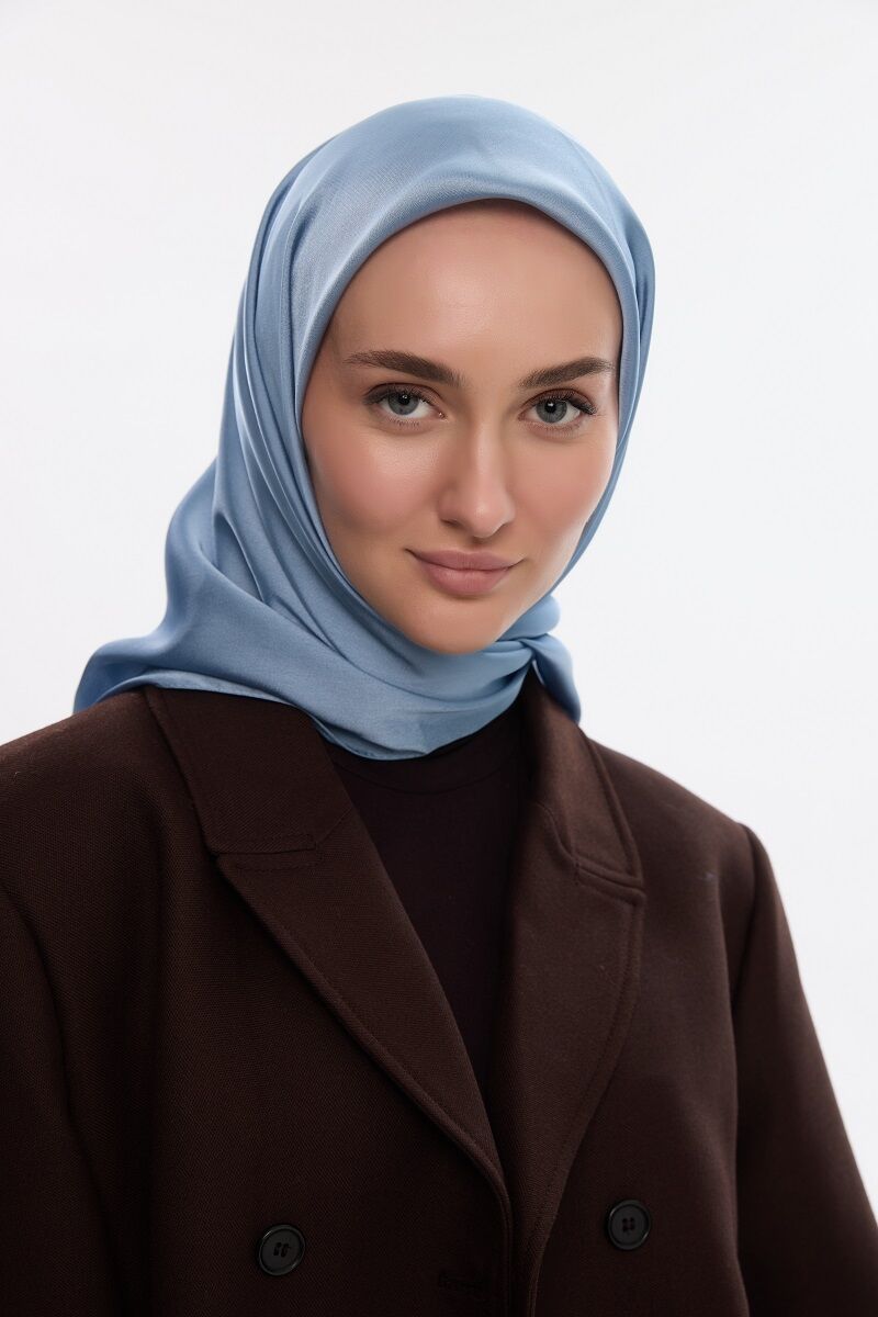 Abiye Saten Janjan Eşarp - Mavi - 2