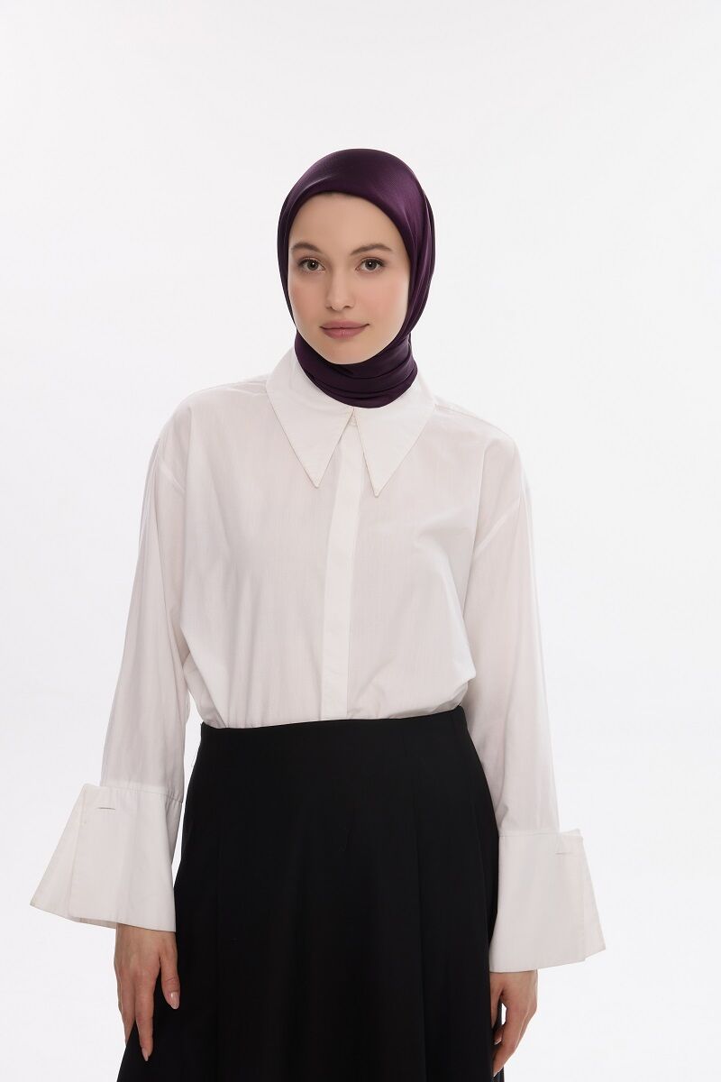 Abiye Saten Janjan Eşarp - Mürdüm - 3