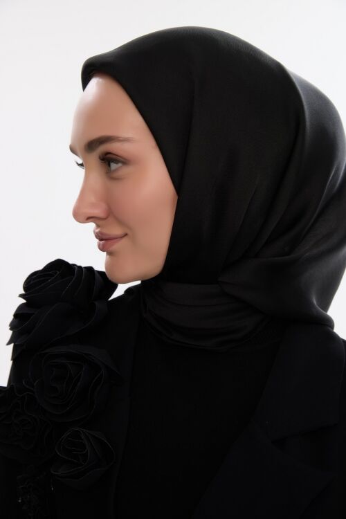 İdol Saten Janjan Eşarp - Siyah 