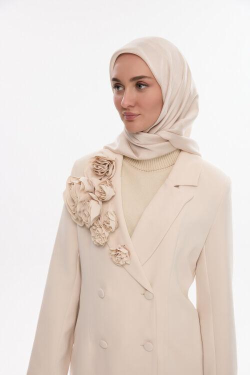 İdol Saten Janjan Eşarp - Taş - Camellia Scarfs (1)