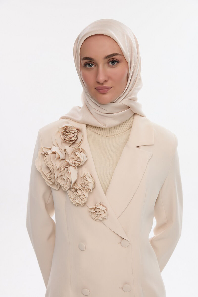 Abiye Saten Janjan Eşarp - Taş - 4