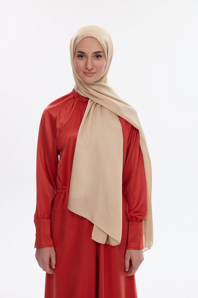 İdol Saten Janjan Şal - Açık Bisküvi - 3