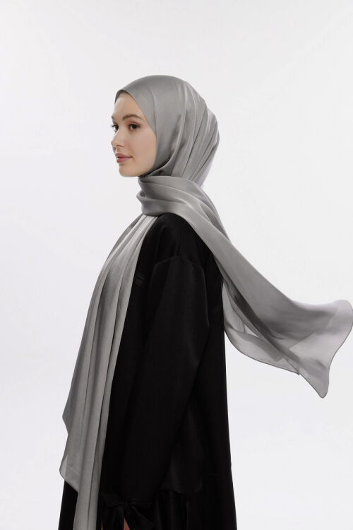 İdol Saten Janjan Şal - Açık Gri - Camellia Scarfs (1)