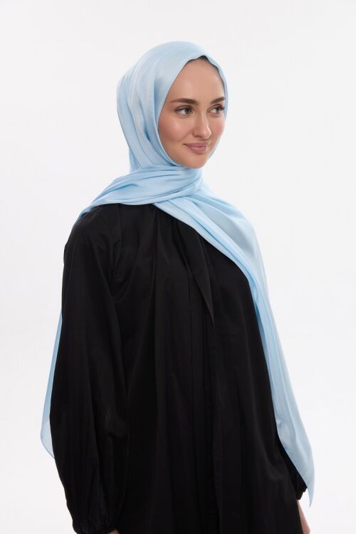 İdol Saten Janjan Şal - Açık Mavi - Camellia Scarfs (1)