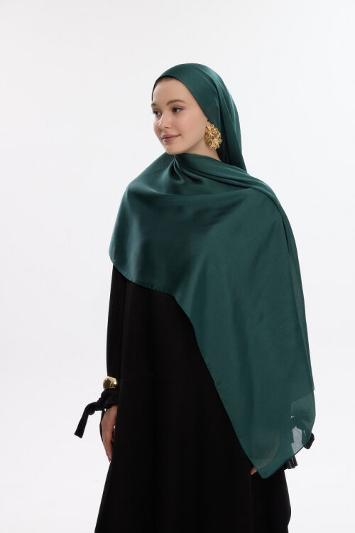 İdol Saten Janjan Şal - Çam - Camellia Scarfs (1)