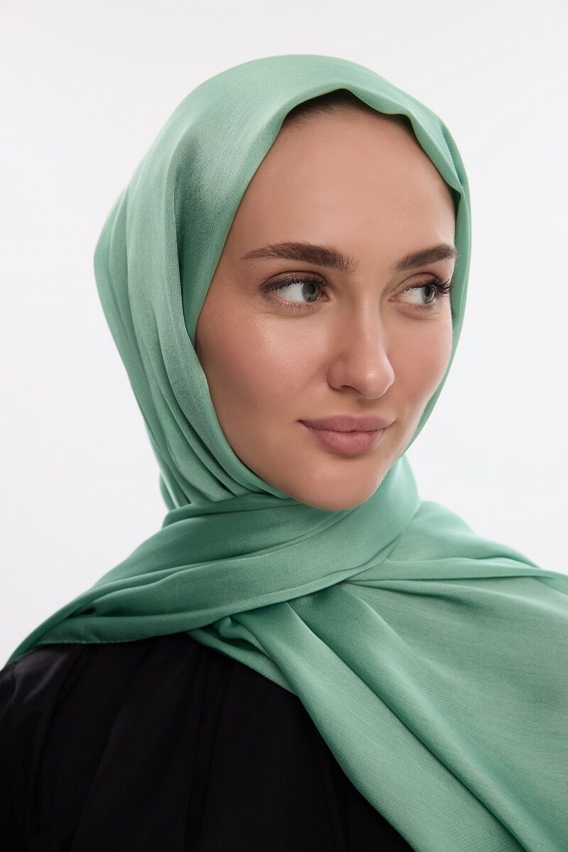 Abiye Saten Janjan Şal - Göl Yeşili - 4