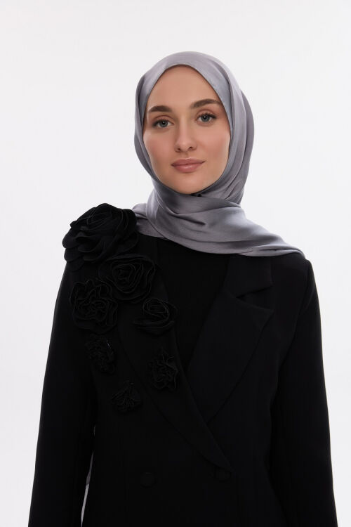 İdol Saten Janjan Şal - Gri - Camellia Scarfs (1)