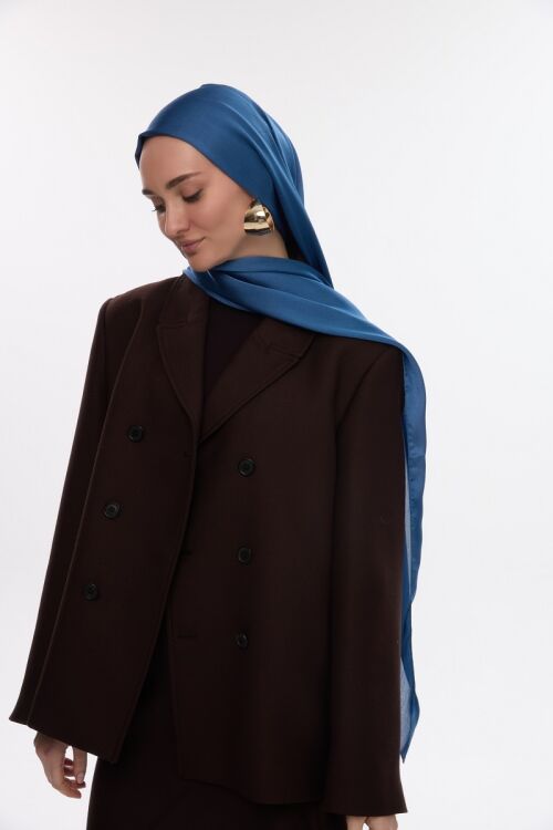 İdol Saten Janjan Şal - İndigo - Camellia Scarfs (1)