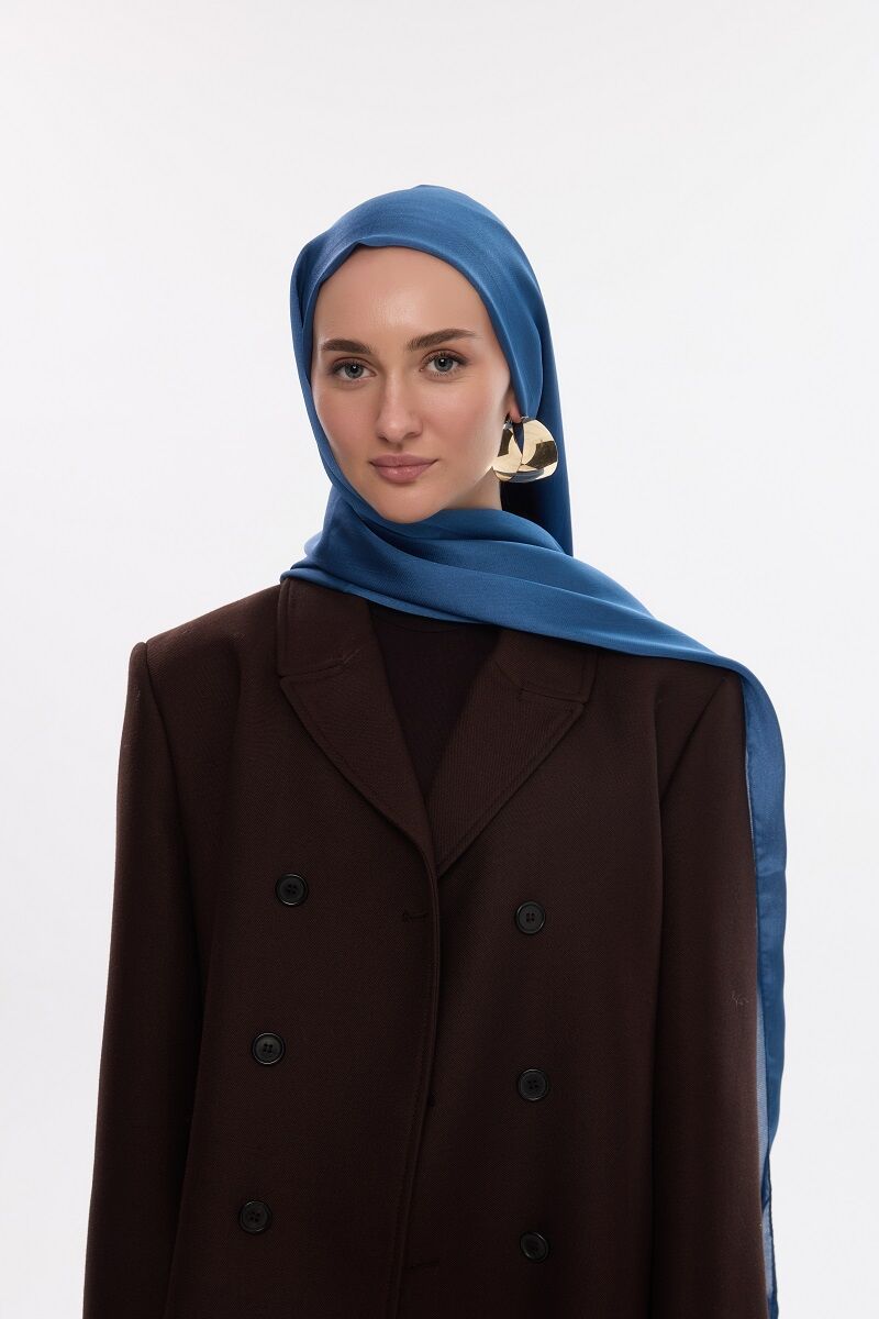 Abiye Saten Janjan Şal - İndigo - 3