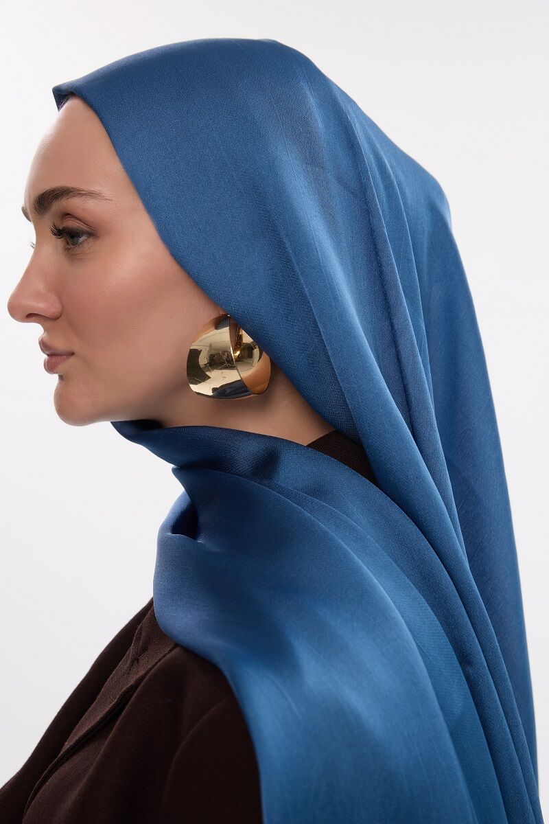 Abiye Saten Janjan Şal - İndigo - 4