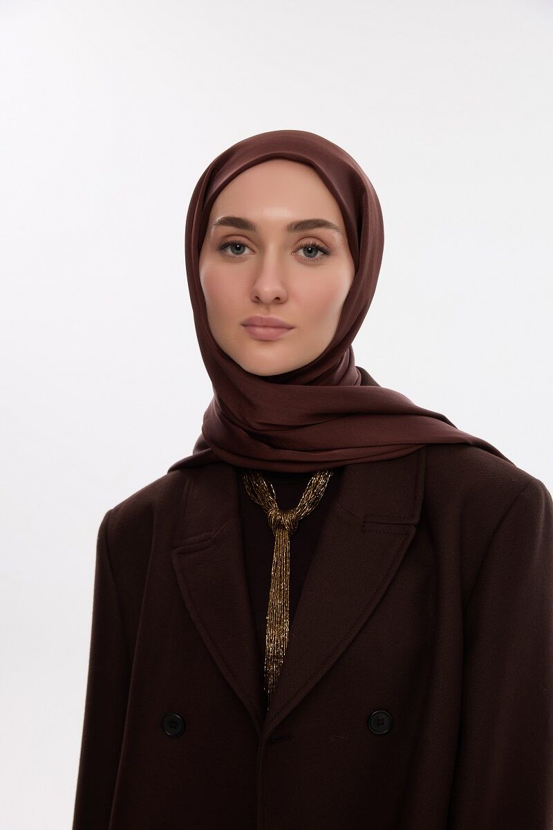 Abiye Saten Janjan Şal - Kahve - 3
