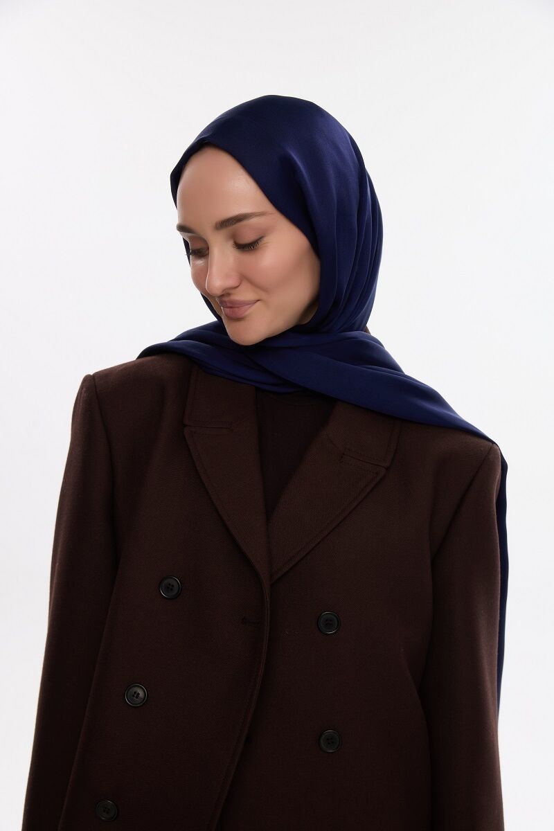 Abiye Saten Janjan Şal - Lacivert - 3