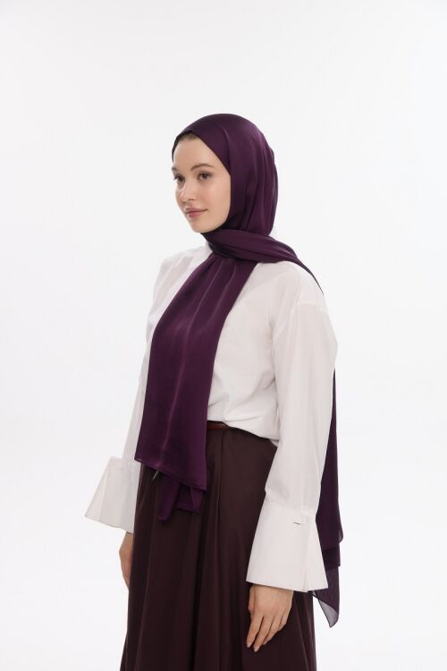 İdol Saten Janjan Şal - Mürdüm - Camellia Scarfs (1)