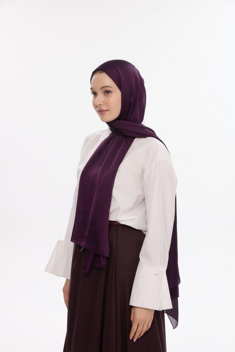 Abiye Saten Janjan Şal - Mürdüm - 2