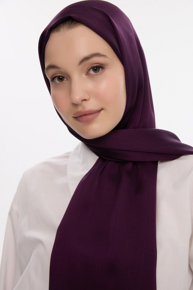 Abiye Saten Janjan Şal - Mürdüm - 4